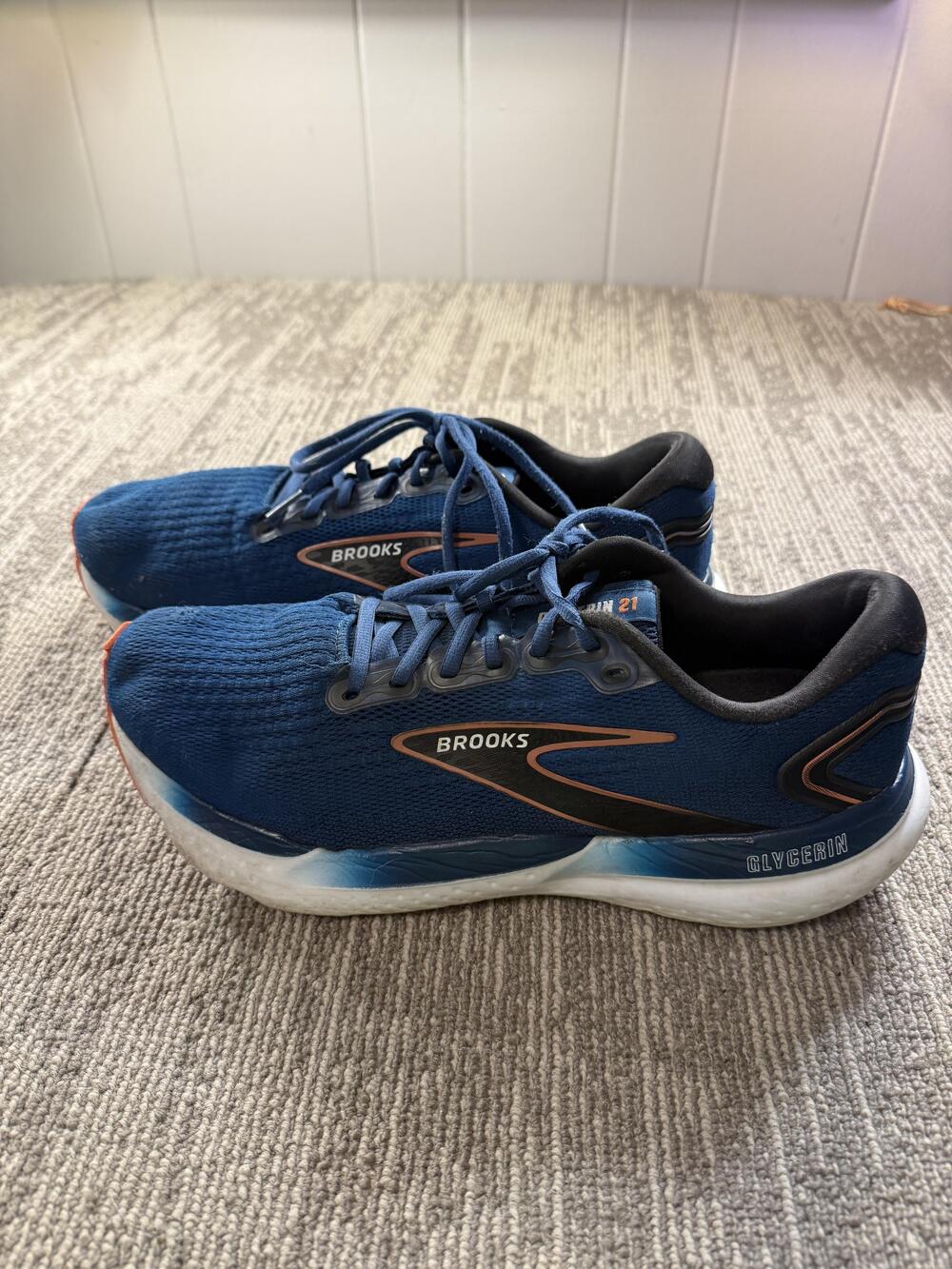Brooks Glycerin 21 Shoes Mens Size 12 Blue Wide 2E Running Sneakers 1104192E474